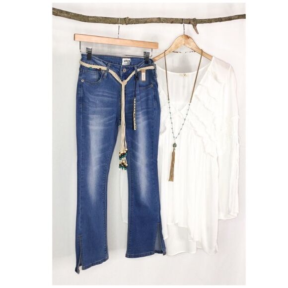 stone Washed Cropped 5 Pocket Stretch Kick Flare Jean - Picture 9 of 10